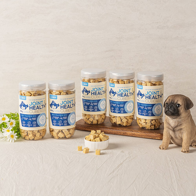 홍선가 반려견 관절 건강간식 조인트 앤 헬스 플러스 큐브 콘드로이친3% 콜라겐1%함유, 5개, 400g, 치즈향