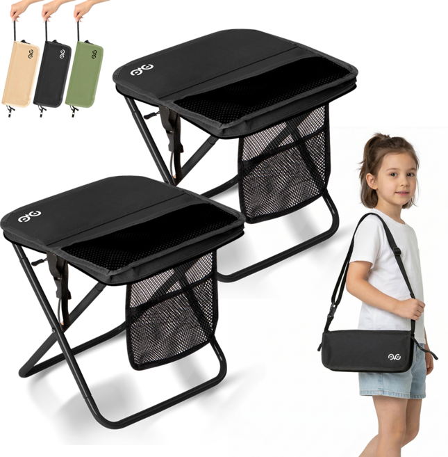 Camdoor 1+1 아웃도어 캠핑 휴대용 접이식 의자 초경량 놀이동산 웨이팅 등산 낚시 의자, 1세트, 블랙