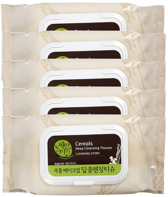 과일나라 세안이야기 곡물 딥 클렌징티슈, 100매입, 5개