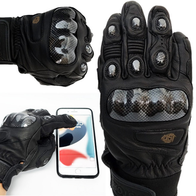 CNGDY 더블스톰 고퀄 천연 양가죽 바이크 장갑 오토바이장갑 라이딩장갑 탄소섬유 너클 가드 블랙, L