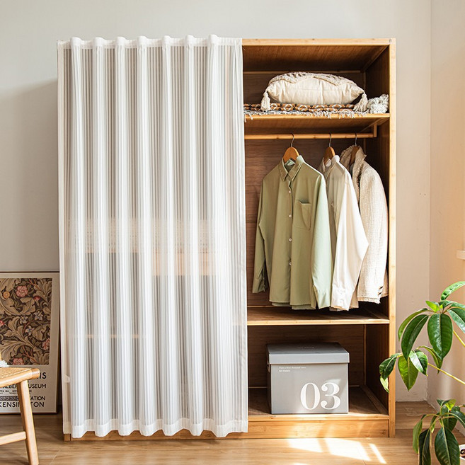 따봉오빠 시스루 스트라이프 벨크로 가구 옷장 가림막 커튼 JNHA1773