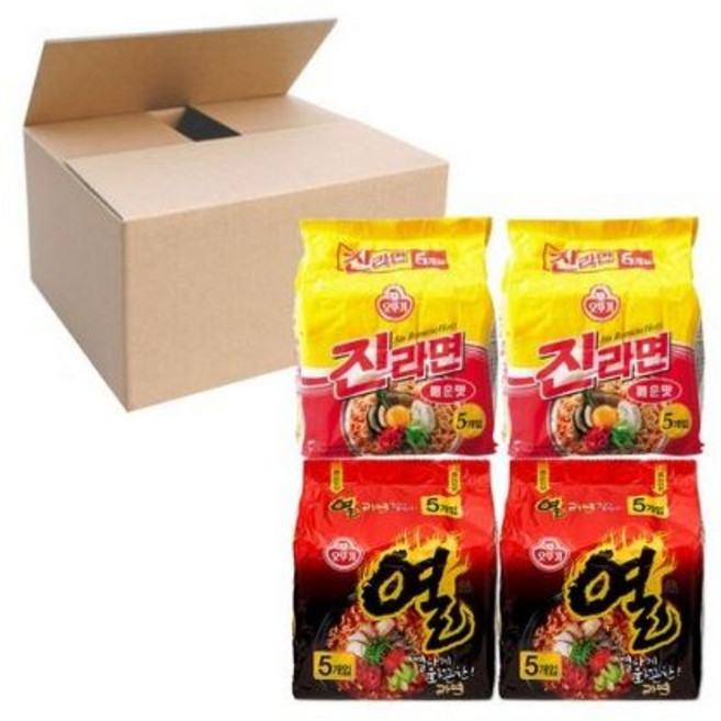 오뚜기 진라면 매운맛 120g 5개입 x 2팩 + 열라면 5개입 x 2팩, 1개, 20개
