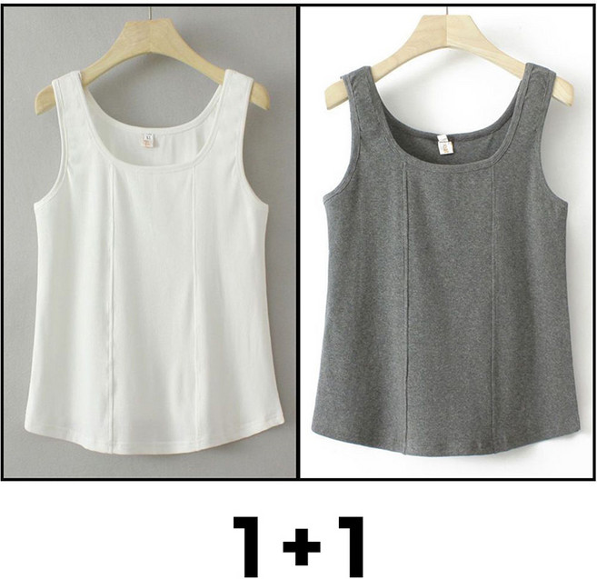 Neirny 1+1 여성 빅사이즈 민소매 나시 티셔츠 봄가을 간절기 스판 캐주얼 슬림핏 데일리 심플 기질 아우터 나시 상의 2매입