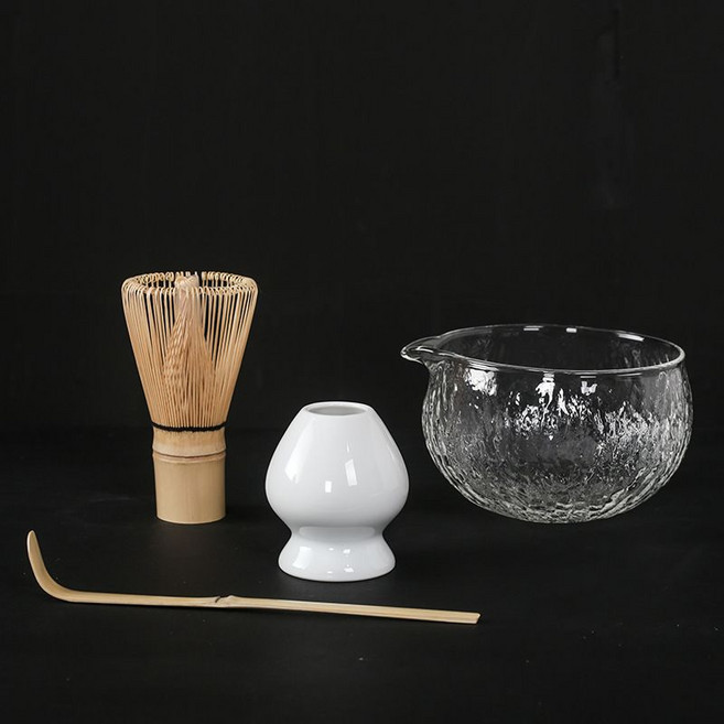 日式玻璃锤纹抹茶茶具套装 茶筅 茶筅立, 1套, 玻璃4件套