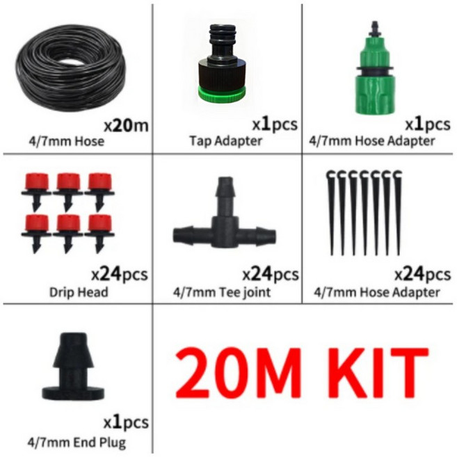 마이크로 드립 관개 시스템 Portable5M- 20M 조정 가능한 도저로 자동 급수 미스트 키트 가든 호스, [01] 20M, 1개