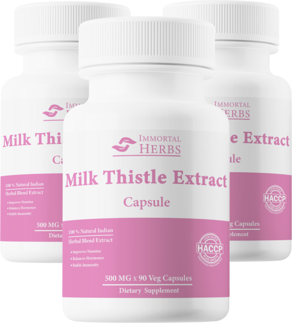Immortal Herbs 유기농 밀크씨슬 추출물 (80% 실리마린) 1000mg X 90 밀크시슬 캡슐 알약, 90정, 3개