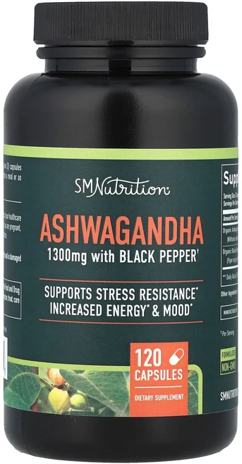 SMNutrition Ashwagandha With Black Pepper 120 Capsules, SMNutrition Ashwagandha With B, 1개, 120정 - 쿠팡