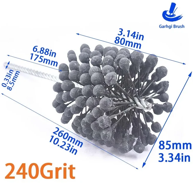 Garhgi 브러시 Φ3.14"(80mm) 유연한 실린더 호닝 브러시 도구 디버링용 320 그릿 실리콘 카바이드 연마 볼, 01 CHINA, 10 85mm 240Grit