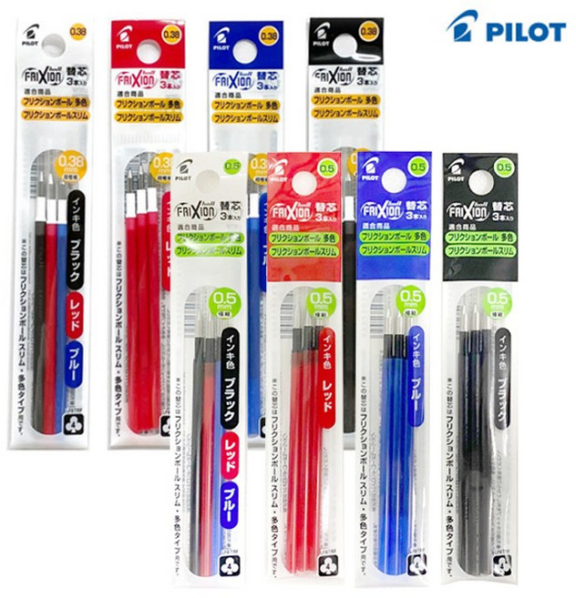 PILOT 파이롯트 프릭션볼 지워지는 3색볼펜 0.5/0.38mm 리필심 파일롯트 프릭션, 블랙3개입(3B), 파이롯트 프릭션 3색볼펜 *리필심, 0.38mm_LFBT-RF30UF3