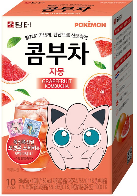 담터 콤부차 레몬/자몽/샤인머스캣/망고리치 10T 포캣몬 스티커1개 랜덤증정, 자몽10T, 1개