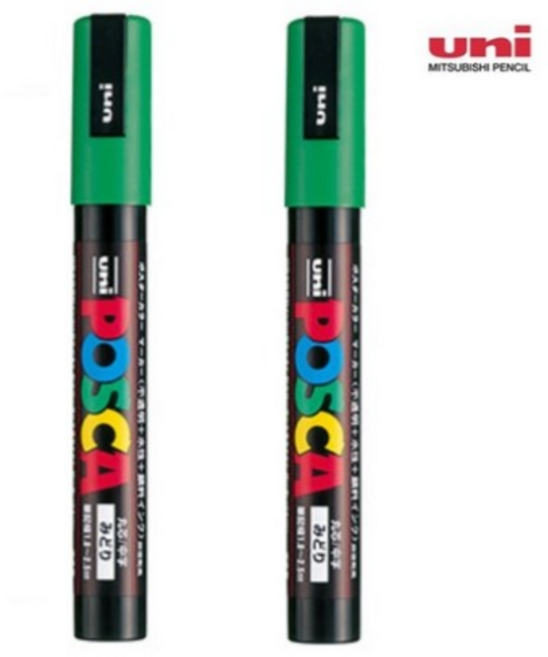 미쯔비시 유니 포스카 마카 포스터칼라 POP 손글씨 PC-3M PC-5M, PC-5M 그린 2개