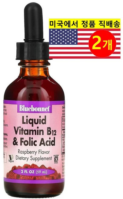 블루보넷 뉴트리션 액상 비타민 B-12 & 엽산 59ml x2, 2개 - 쿠팡