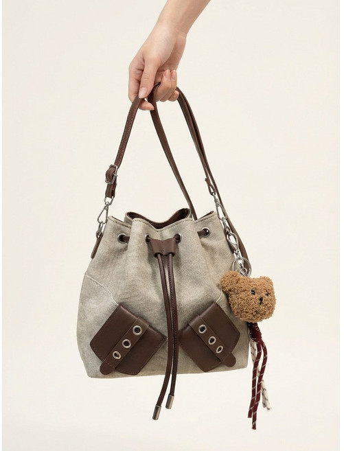 보로드 미니 버킷백 데님 스타일 크로스백 키링