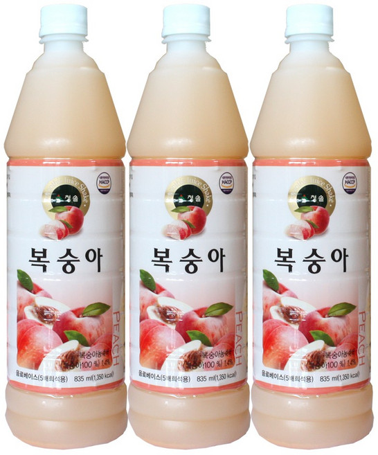 청솔 복숭아 원액 음료베이스, 835ml, 3개