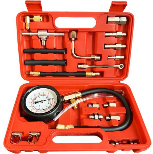 0-140PSI 자동차 연료 압력 테스트기 키트 TU-114 차량 가스 휘발유 인젝션 펌프 게이지 오일 진단 도구 세트 범용 호환, 0-140PSI 자동차 연료 압력 테스트기 키트 TU-