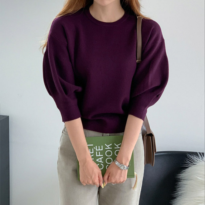 마이쏭 여성 반팔니트 봄 여름니트 볼륨소매 다트퍼프소매7부니트