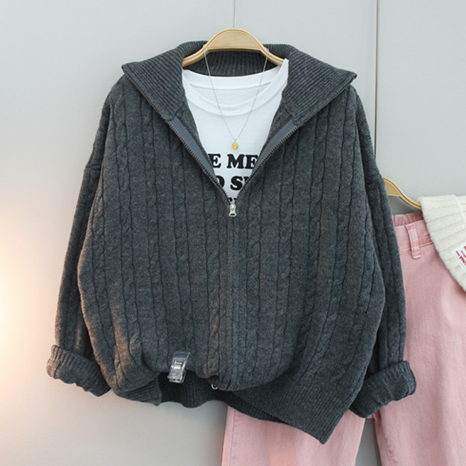 달콩 여성 가을집업 하이넥 가디건 투웨이꽈배기니트집업
