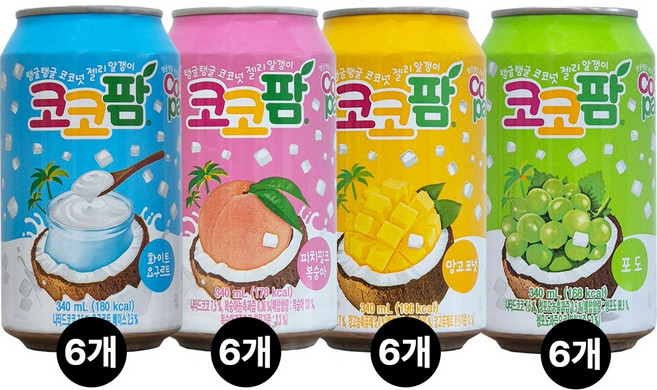 코코팜 망고 6개 포도 6개 복숭아 6개 화이트 6개 혼합음료 GAL, 340ml, 24개