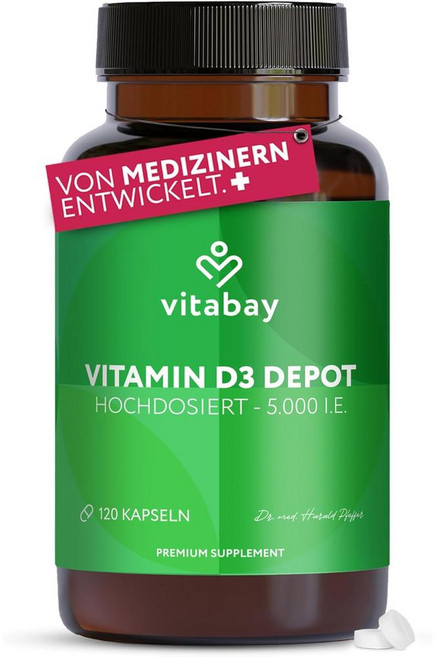 독일 비타베이 Vitabay Vitamin D3 Depot 비타민D3 데포 5 000 IU 캡슐, 4개, 120정