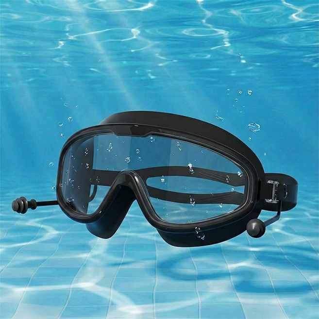 엘쏘 고글형 김서림 방지 귀마개 일체형 물안경 + 보관 케이스, 블랙, 1개