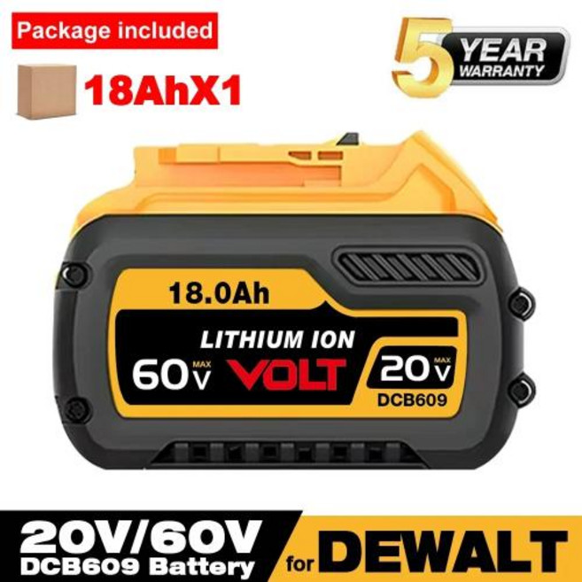 FLEXVOLT 20V60V MAX 충전식 전동 공구용 오래 지속되는 교체 배터리 18Ah DCB609 DCB606 DCB612, 60V 20V 18Ah X1, 1개