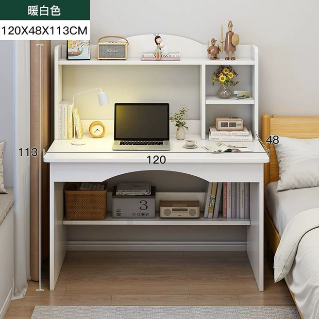 고등학생 공부방 책상 일체형 데스크 우드 서재 책꽂이 원목 선반, 1