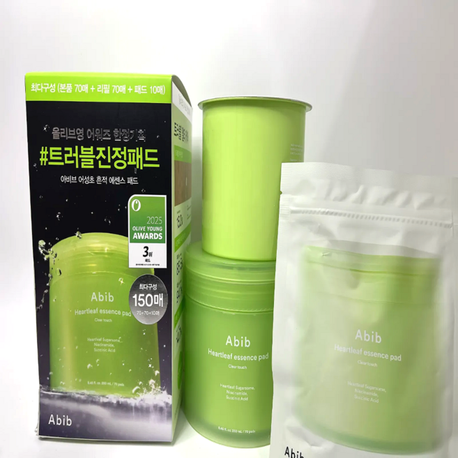피부트러블 및 흔적고민 해결 아비브 어성초 흔적 에센스 패드 클리어터치 140매 (70매+70매 리필), 2개