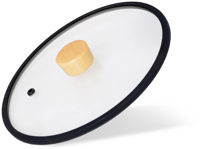 다용도 실리콘림 강화유리 뚜껑 우드, 1개, 20cm