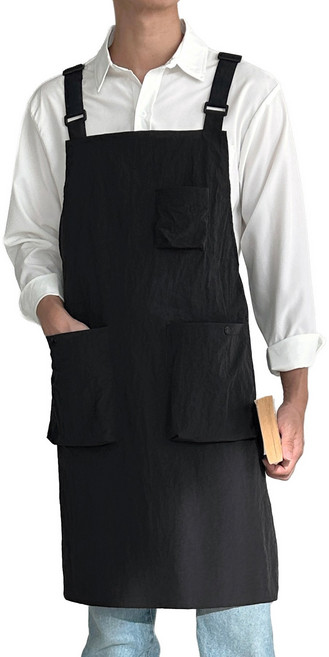 두리앤고 빅포켓 롱 카페 앞치마 남녀공용, 블랙, 1개