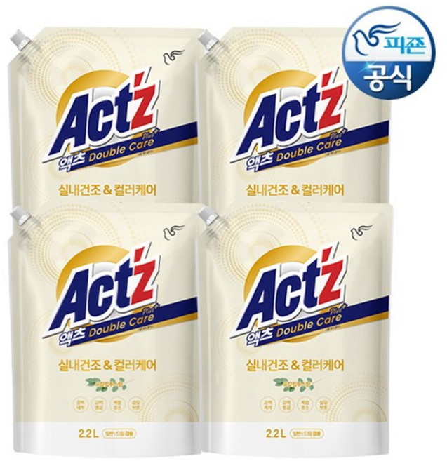 액츠 세탁세제 더블케어플러스(일반/드럼 겸용) 2.2L 리필 x 4개