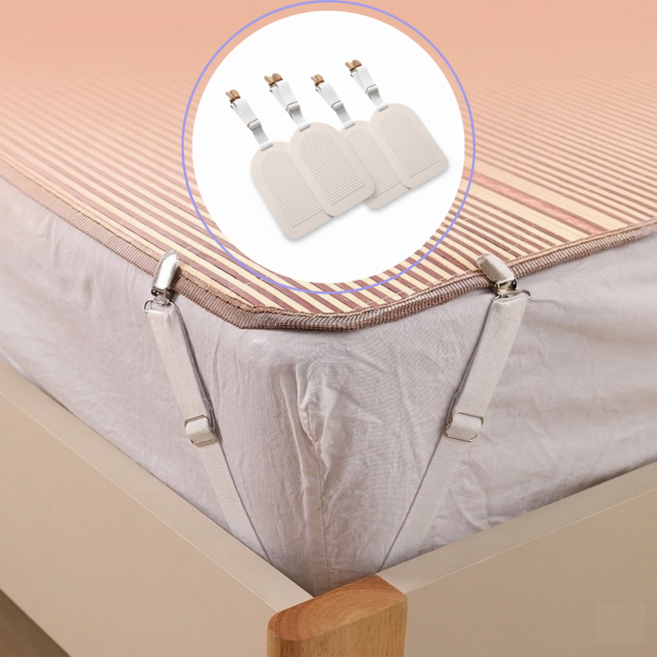 와이엠베스트 침대 시트 패드 고정 집게 밴드 매트리스 이불 밀림 방지 클립 홀더 4P, 화이트, 4개