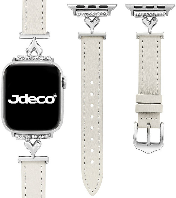 제이데코 애플워치 호환 리본 하트 커넥터 레더 스트랩, 베이지 펄 하트, 1개