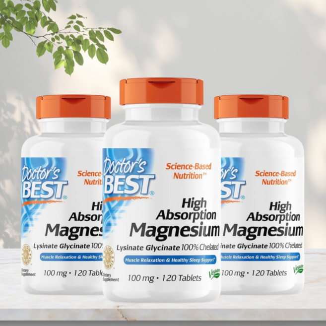닥터스베스트 고흡수 마그네슘 100mg 120정 3병 리시네이트 글리시네이트 킬레이트 비건, 3개