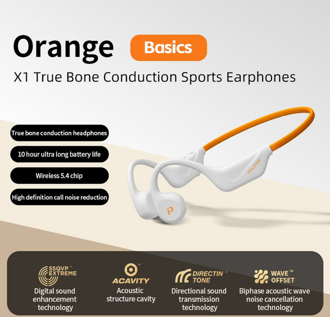 POLVCDG 개방형 골전도 사이클링 이어폰 32GB 메모리 Bluetooth 5 4 야외 스포츠 러닝 X1, Vitality Orange32G