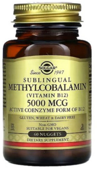 솔가 서브링구얼 메틸코발라민 (비타민B12) 5000 mg 60 너겟, 1개, 60정