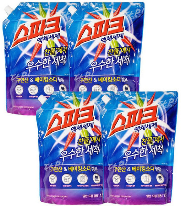 스파크 액체 세탁세제 보충형 리필 1.5L x4개, 4개