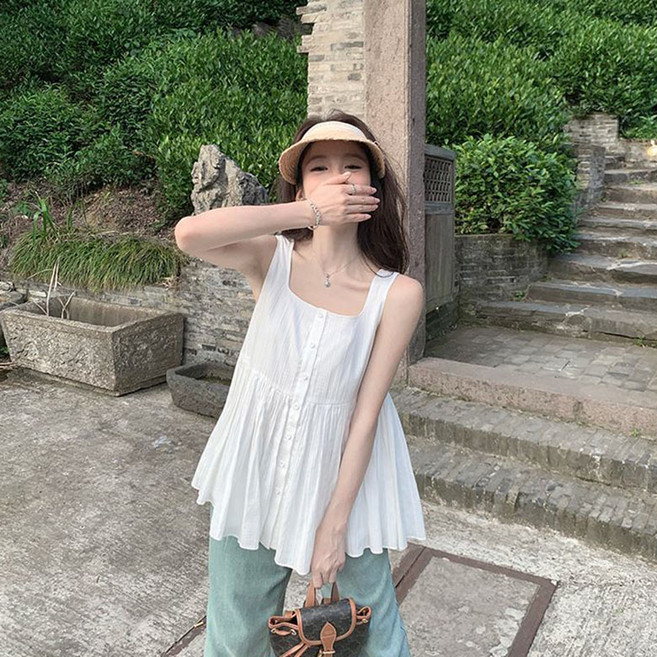 Zoovit 여성 여름 민소매 블라우스 바캉스룩 무지 쉬폰 나시