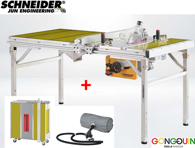 슈나이더 테이블쏘 에폭시 1400mm 미니폴더 집진기 원형톱날 포함 모터식 작업대 J-MFT01