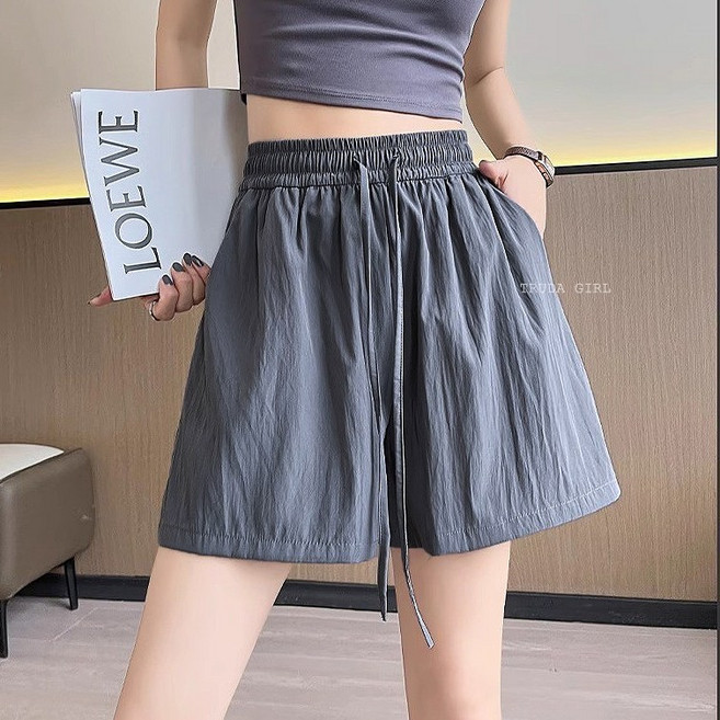 《杜達女孩》S-2XL 涼感冰絲 高腰 短褲 山本褲 抽繩 鬆緊腰