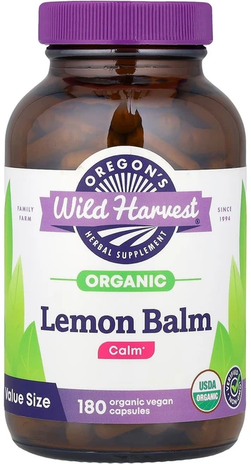 오레곤 와일드 하베스트 유기농 레몬밤 유기농 비건 캡슐 180정 (캡슐당 375mg) OWH-10611, 1개 - 쿠팡
