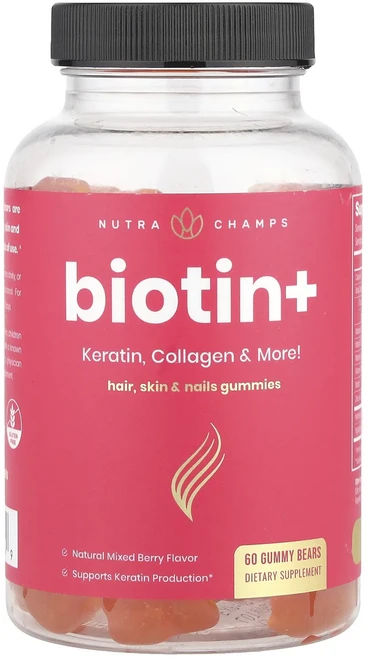 NutraChamps 비오틴+ 혼합 베리 구미젤리 60개, NutraChamps비오틴혼합베리구미젤리60개, 60정 - 쿠팡