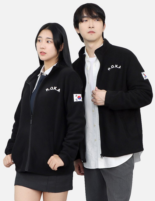 ROKA 방한 로카후리스 남녀공용 자수태극기 검정 곰신 폴라 자켓