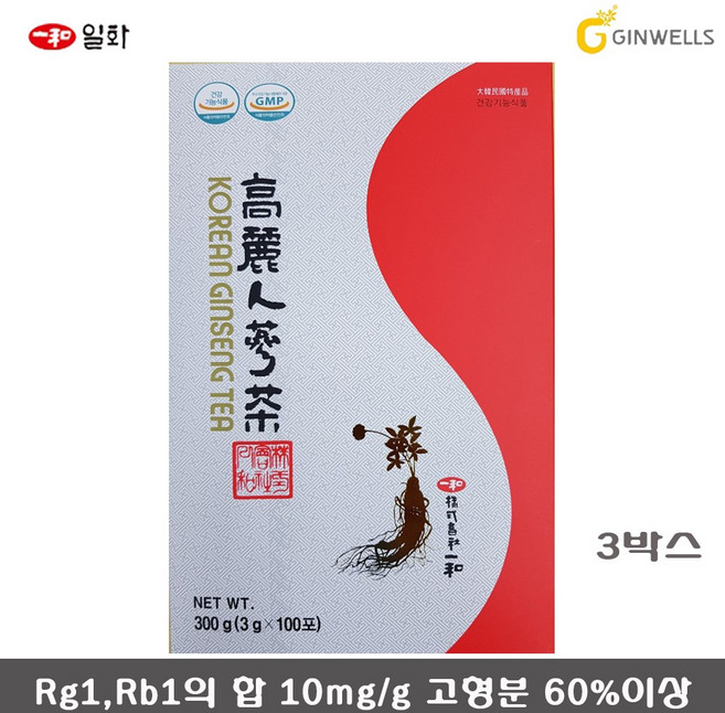 진웰스 일화 고려 인삼차 인삼차티백 3박스 인삼농축액 홍삼차 사포닌 기억력 면역력 항산화 피로회복 부모님 지인 선물세트, 300개, 100개입