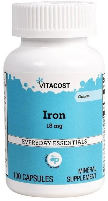 비타코스트 킬레이트 철분 18mg 캡슐 Vitacost Chelated Iron, 1개, 100정 - 쿠팡