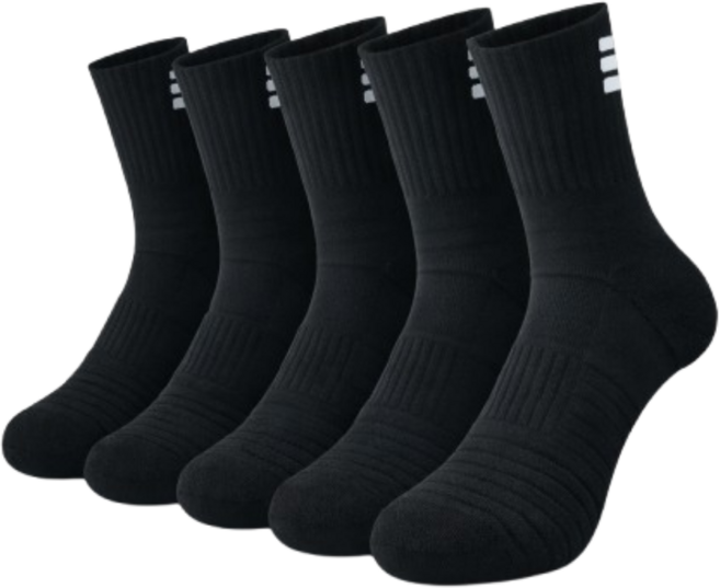 발바닥 통증이 덜한 마라톤 양말 5종 한세트, 중목, sd 블랙