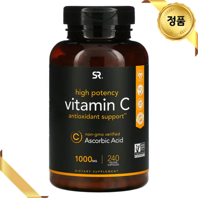 스포츠 리서치 비타민C 1000mg 240 베지 캡슐 비건 아스코르브산 글루텐프리, 240정, 1개