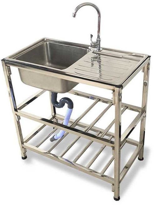 야외 간이 싱크대 스텐 세척대 세면대 캠프장 야영지, 이중층 단일 냉수 75x40
