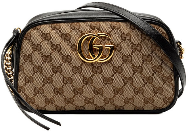 구찌 중고 2016-2025 스몰 GG 마몽 마틀라세 GG 캔버스 앤 레더 크로스 백