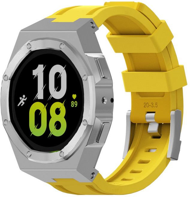 호환 갤럭시워치7 일체형 실리콘 스트랩 개조 밴드시계줄 40mm 44mm, 옐로우-실버 케이스, 1개