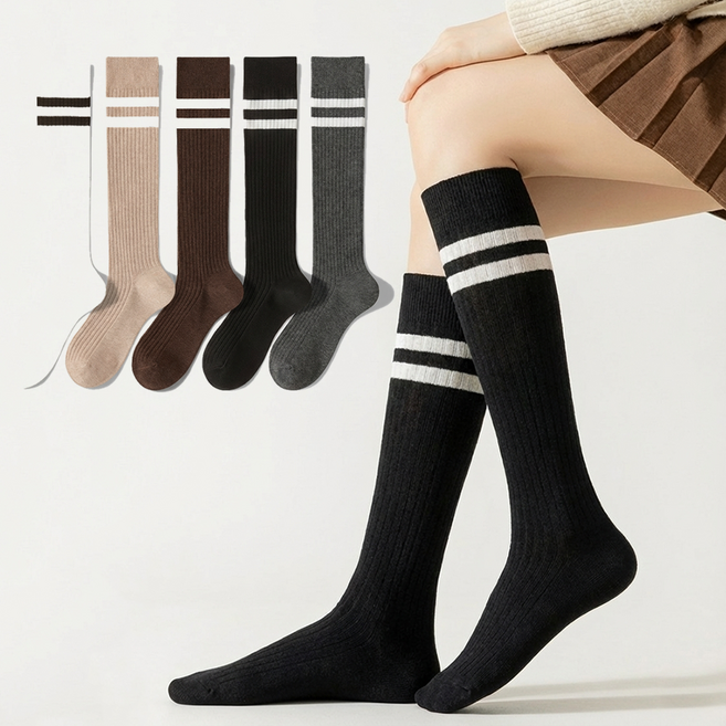 ZHEYE 베이직 혼색 골지 니삭스 5켤레 세트 데일리 착용에 최적화된 편안한 무릎 양말